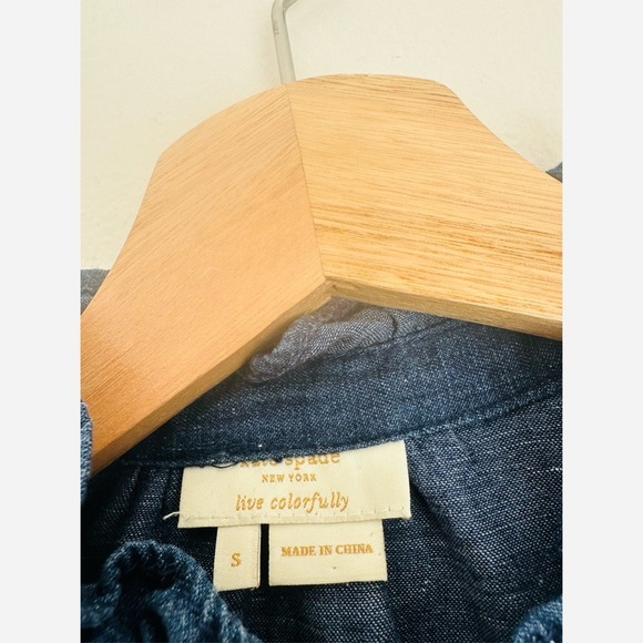 Kate Spade • Long Sleeve Ruffle Blouse in Dark Blue Chambray - Picture 5 of 6
